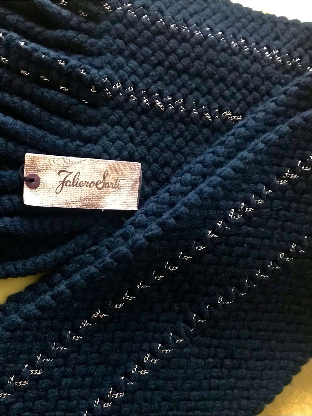 Faliero Sarti Thick Knit Scarf with Metal Chain Accents